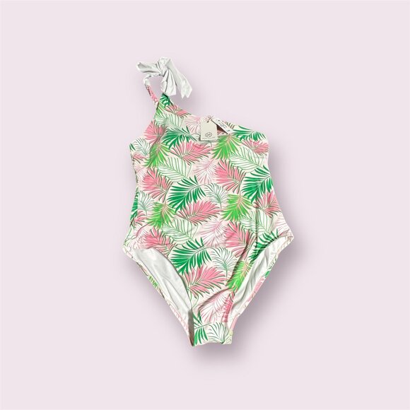 NWT-Mary Square Multi Palms One Shoulder Bow Mio Swimsuit-Sz XL - Picture 4 of 8